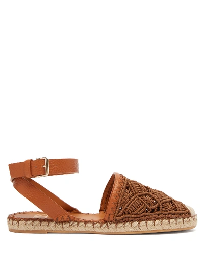 Valentino Garavani Grainy Calfskin And Macramé Lace Espadrille 20 Mm In Tan