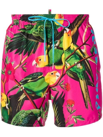 Dsquared2 Parrot Print Swim Shorts In Pink