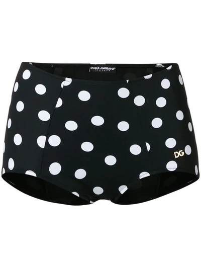 Dolce & Gabbana Polka Dot Print Bikini Bottoms In Black