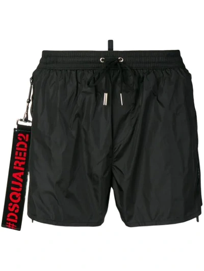 Dsquared2 Wrist Strap Detailed Swim Shorts In Black