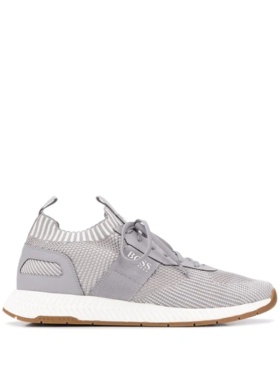 Hugo Boss Knitted Upper Sneakers In Grey