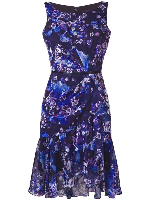 Marchesa Notte Floral Chiffon Cocktail Dress In Navy | ModeSens