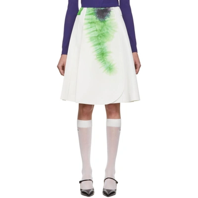 Prada White & Green Silk Tie-dye Skirt In Z White Smeraldo