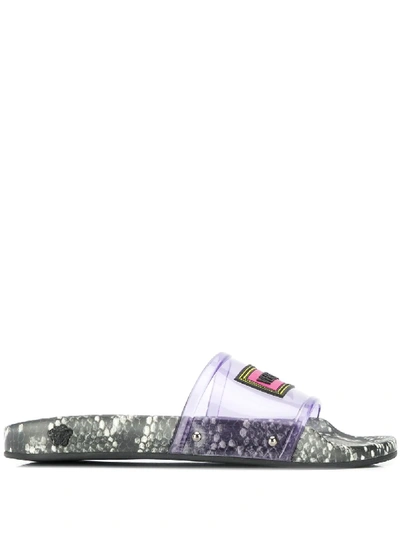 Versace Snakeskin Print Slides In Black