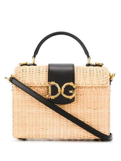 Dolce & Gabbana Logo Straw Bag In Neutrals