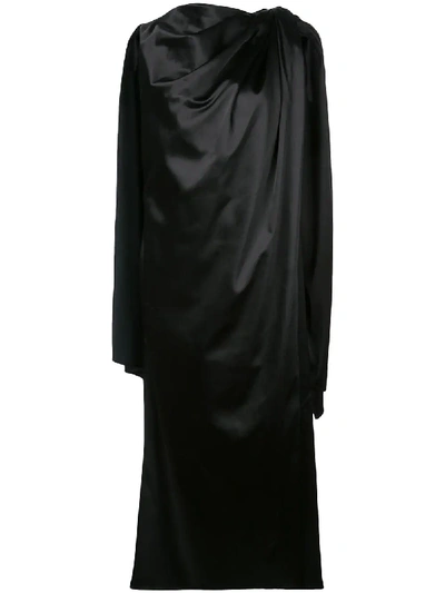 Marina Moscone Satin Cape Dress In Black