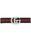 Gucci Web Elastic Belt With Embellished Gg In Multicolor