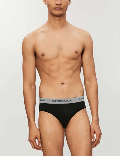 Emporio Armani Pack Of Two Slim-fit Stretch-cotton Briefs In Black And Grey