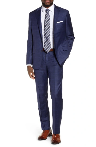 Hickey Freeman Classic B Fit Plaid Wool Suit In Dark Blue