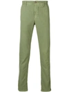 Incotex Flat Front Solid Stretch Cotton Chino Trousers In Green