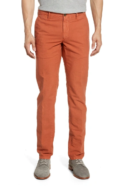 Incotex Flat Front Solid Stretch Cotton Chino Trousers In Orange