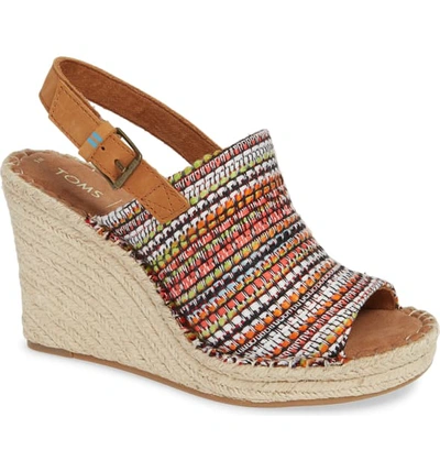 Toms Monica Slingback Wedge In Cherry Tomato Woven Fabric