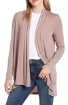 Bobeau High/low Jersey Cardigan In Mauve