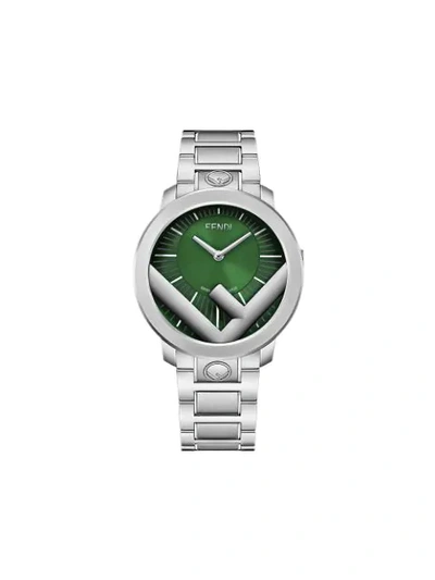 Fendi Men's 41mm Run Away Logo Bracelet Watch In Silver/ Green/ Silver