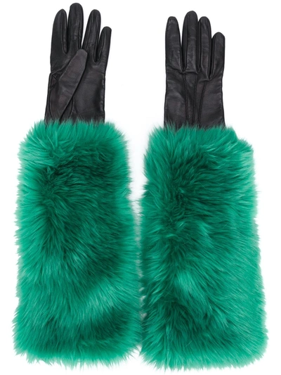 Pre-owned Prada 2000 Faux Fur Lined Gloves In Green