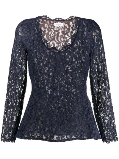 Pre-owned Saint Laurent 1990's Lace Peplum Top In Blue