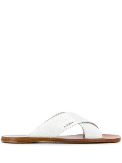 Miu Miu Croc-effect Leather Sandals In White