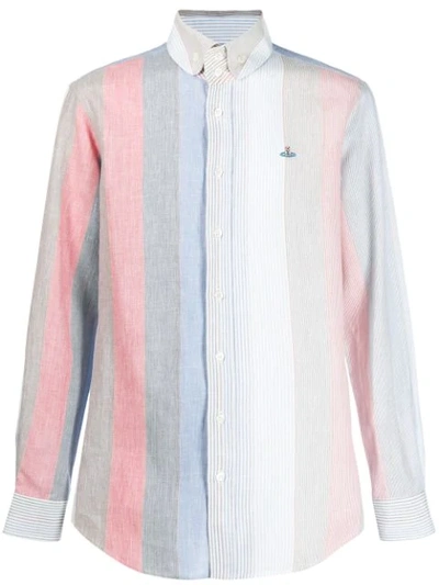 Vivienne Westwood Orb Embroidery Striped Shirt In Blue