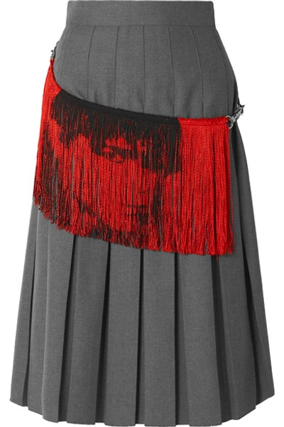 Calvin Klein 205w39nyc Fringed Distressed Pleated Twill Skirt In Gray