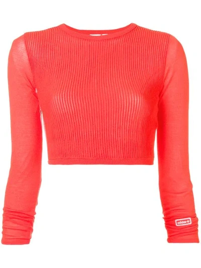 Adidas Originals Gerippter Cropped-pullover In Pink