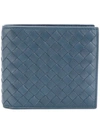 Bottega Veneta Denim Intrecciato Coin Purse Bi-fold Wallet In Blue