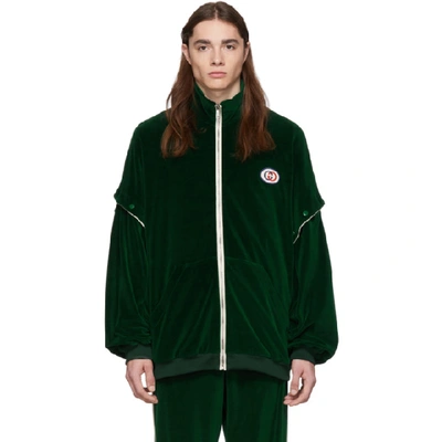 Gucci Green Convertible Velvet Track Jacket In 3521 Green