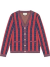 Gucci Horsebit Stripe Cotton Blend Cardigan In Red