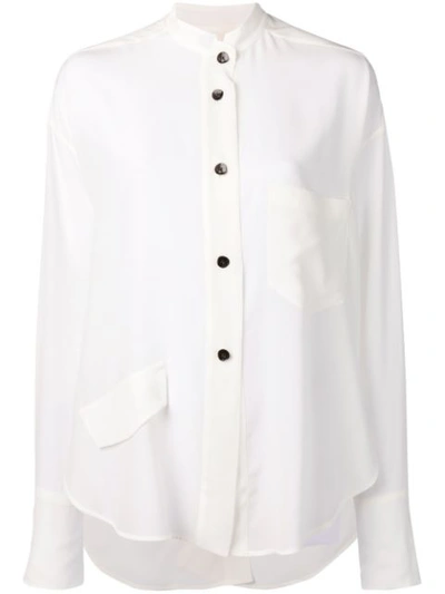 Petar Petrov Banded Collar Satin Blouse In White