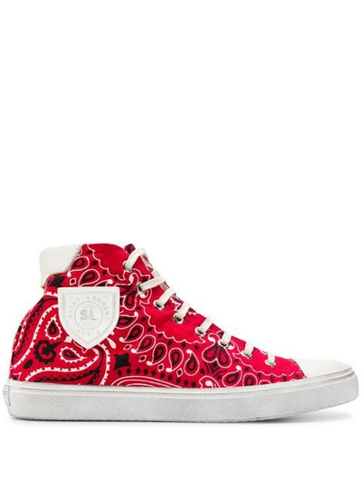 Saint Laurent Bedford Bandana-print Canvas High-top Trainers In Red & White
