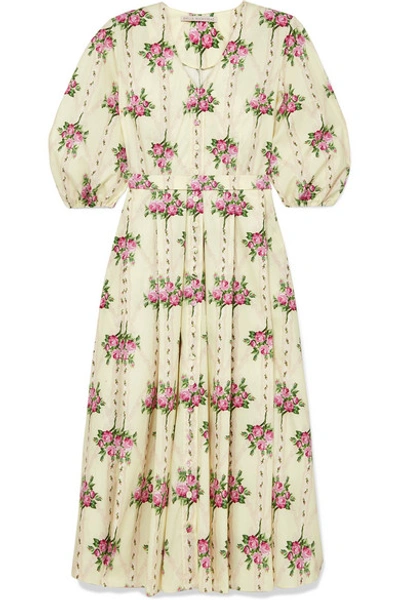 Emilia Wickstead Pleated Floral-print Cotton Midi Dress In Yellow
