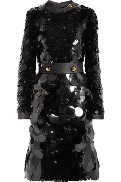 Prada Belted Silk-trimmed Embellished Chiffon Dress In Black