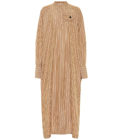 Jil Sander Striped Cotton Shirt Dress In Brown