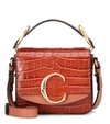 Chloé C Mini Leather Shoulder Bag In Chestnut