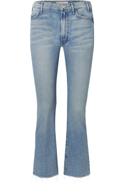 Mother The Hustler Cropped Frayed High-rise Flared Jeans In Mid Denim