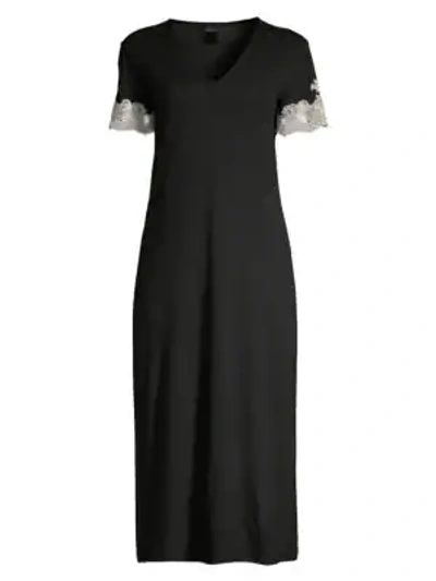 Natori Shangrila Lace-trim Night Gown In Black