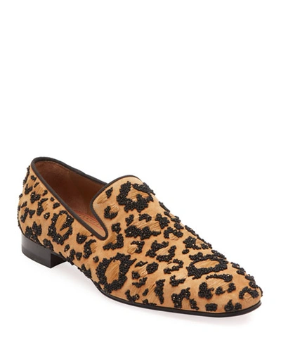 Christian Louboutin Men's Leolion Leopard-print Slip-on Loafers In Blue