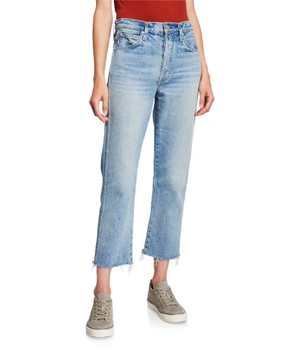 Amo Denim Loverboy High-rise Cropped Jeans With Frayed Hem In Blue