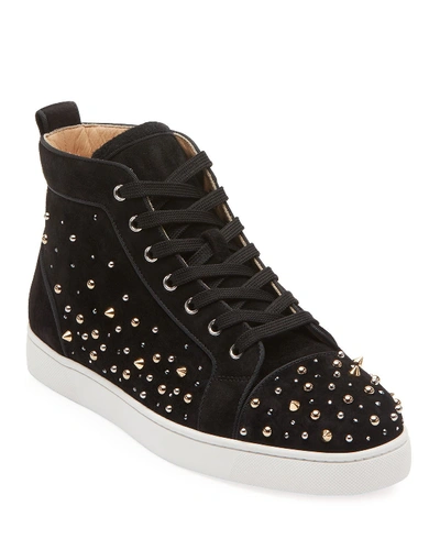 Christian Louboutin Men's Louis High-top Spiked Sneakers In Black