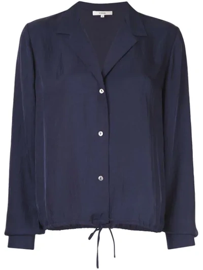 Vince Button-front Long-sleeve Drawstring Crop Shirt In Blue