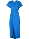 A.l.c Edie V-neck Short-sleeve Ruched Dress W/ Slit, Blue In Cobalt Blue