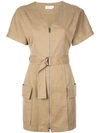 A.l.c Bellamy Zip-front Short-sleeve Stretch-cotton Dress In Caramel