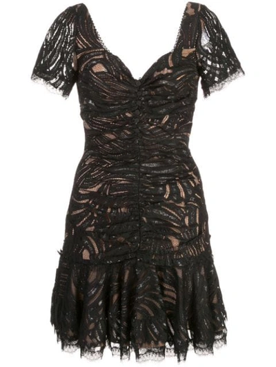 Jonathan Simkhai Metallic Lace Mini Ruffle Dress In Black