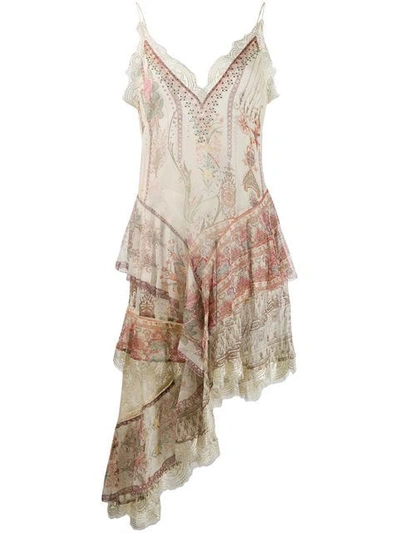 Camilla Floral-print Asymmetric-layered Dress In Neutrals