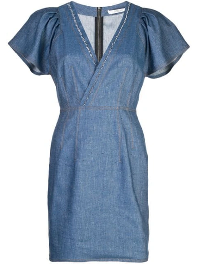 Derek Lam 10 Crosby V-neck Cap-sleeve Fitted Mini Denim Dress In Indigo