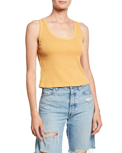 Amo Denim Scalloped Cropped Ribbed Tank In Yellow