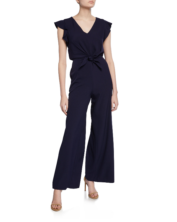 Julia Jordan Knotfront Fluttersleeve Wideleg Jumpsuit In Navy ModeSens
