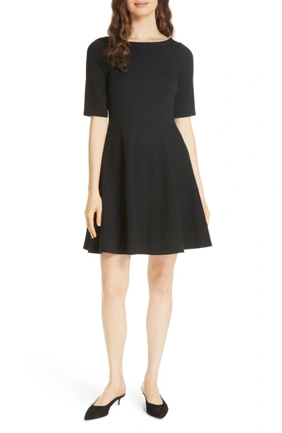 Kate Spade Lace-up Back Elbow-sleeve Ponte Dress In Black