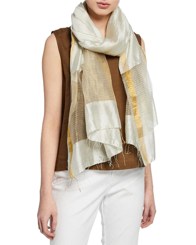 Eileen Fisher Handloom Gauzy Silk Wrap In Pearl