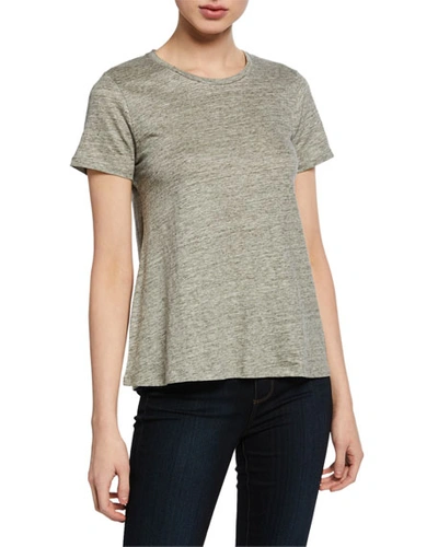 Majestic Crewneck Short-sleeve Relaxed Stretch-linen Tee In Gris Chine