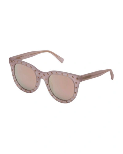 Rebecca Minkoff Cyndi Studded Gradient Square Sunglasses In Coral/rose Gold